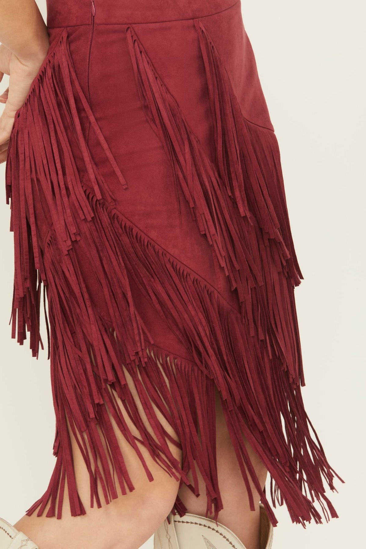 Idyllwind Women | Tina Faux Suede Fringe Midi Skirt