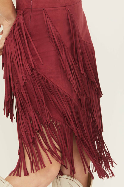 Idyllwind Women | Tina Faux Suede Fringe Midi Skirt