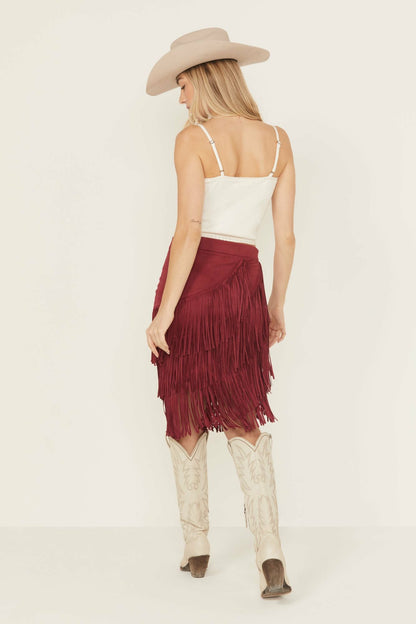 Idyllwind Women | Tina Faux Suede Fringe Midi Skirt