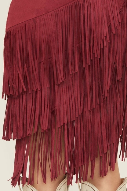 Idyllwind Women | Tina Faux Suede Fringe Midi Skirt