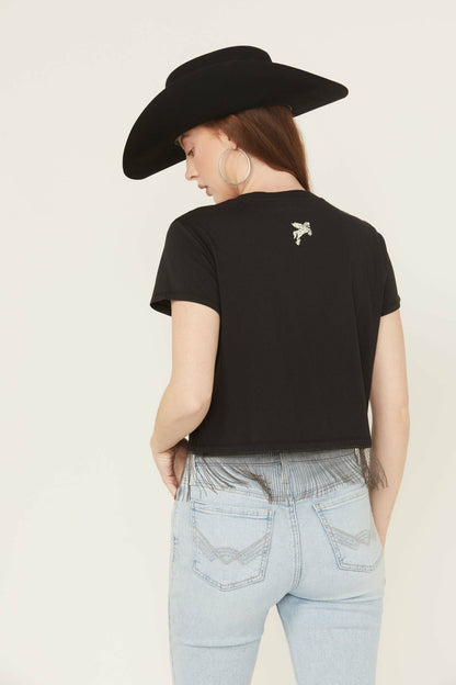 Idyllwind Women | Chase Tequila Ball Chain Fringe Short Sleeve Cropped Graphic Tee