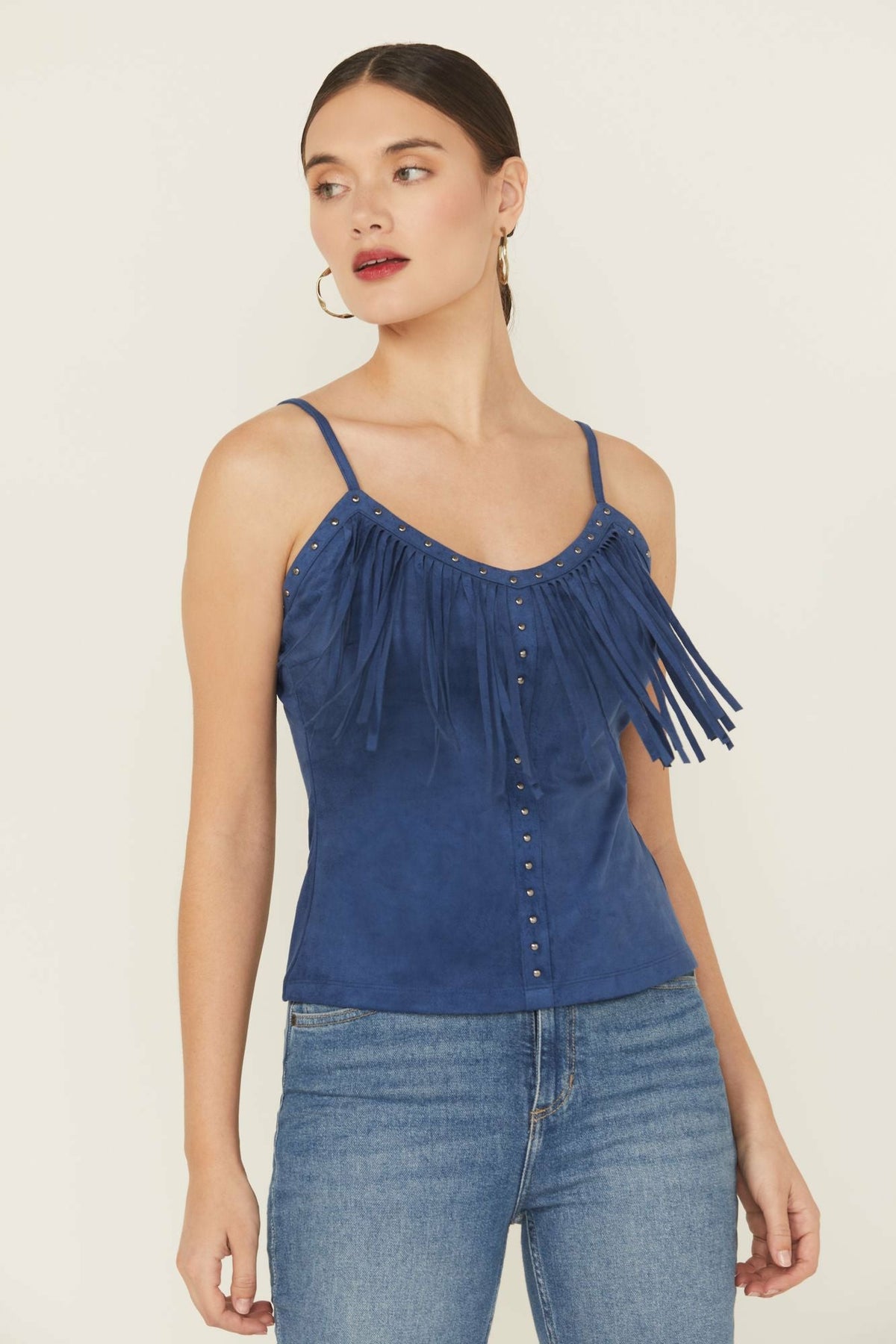Idyllwind Women | Faux Suede Studded Fringe Sleeveless Tank Top