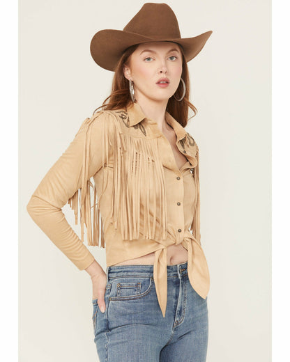 Idyllwind Women | McKinney Faux Suede Long Sleeve Fringe Top
