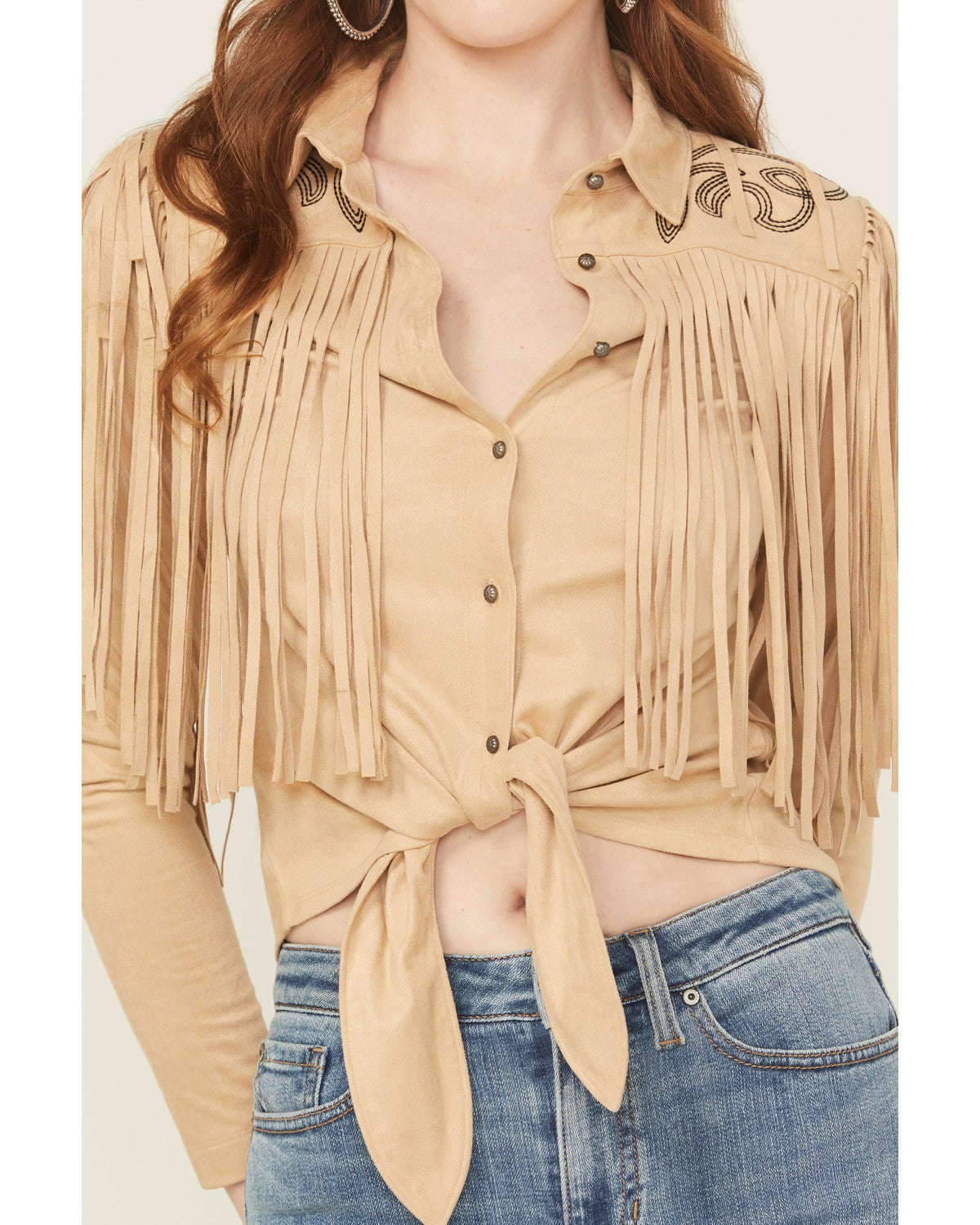 Idyllwind Women | McKinney Faux Suede Long Sleeve Fringe Top