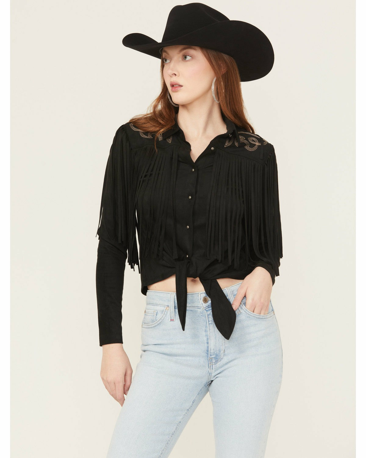 Idyllwind Women | McKinney Faux Suede Long Sleeve Fringe Top