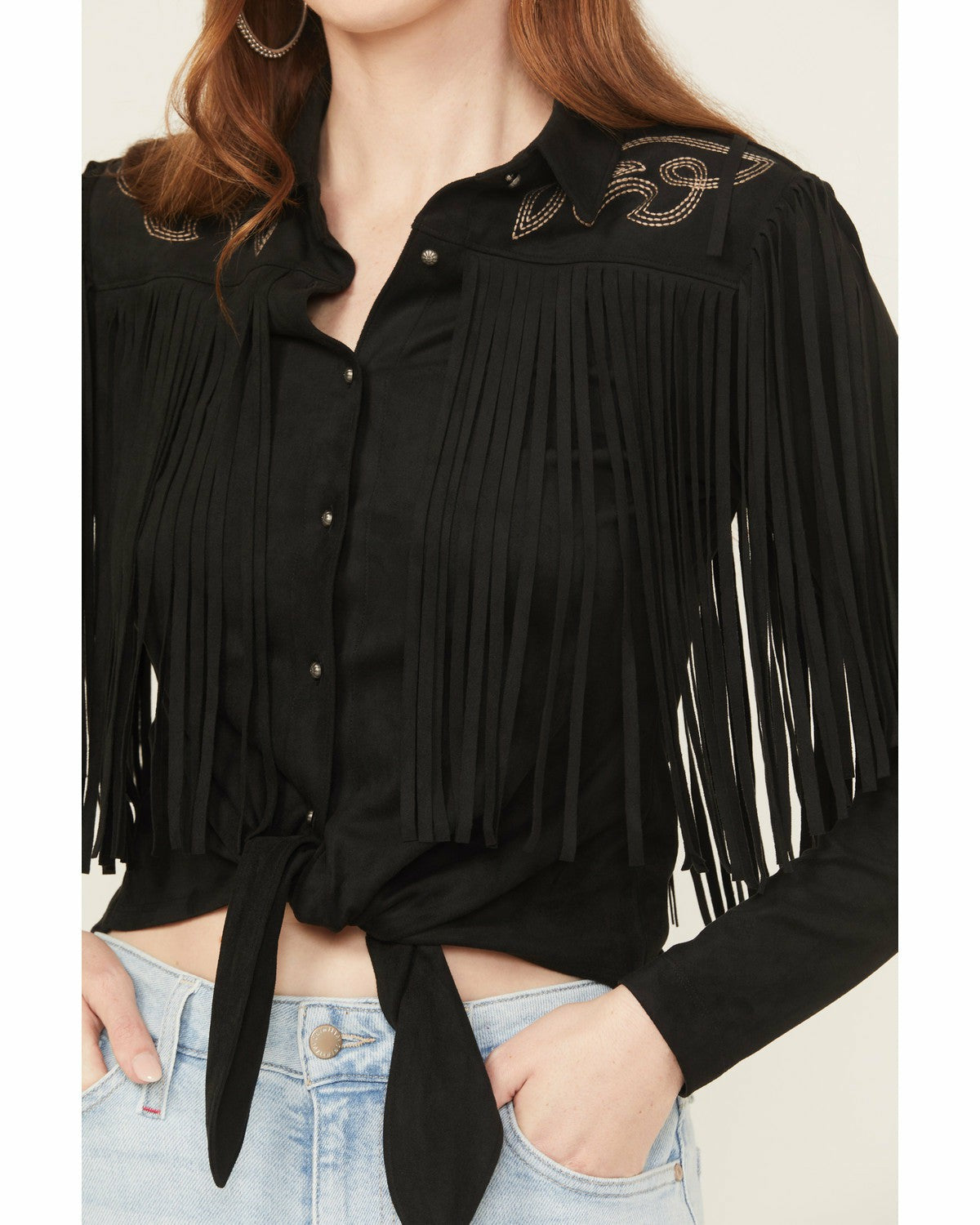 Idyllwind Women | McKinney Faux Suede Long Sleeve Fringe Top
