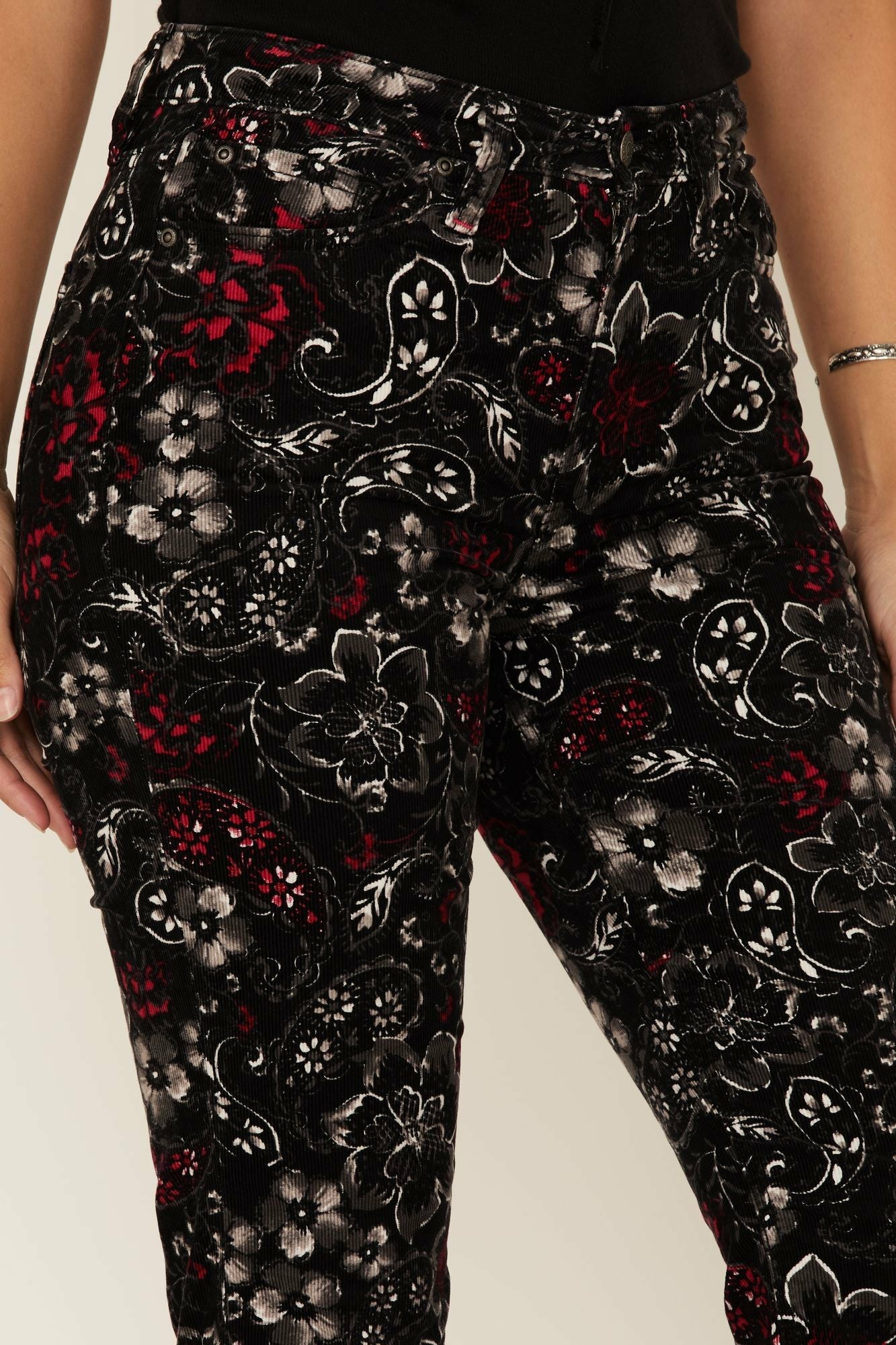 Idyllwind Women | Black Floral Print High Rise Flare Cords