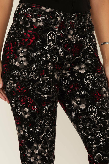 Idyllwind Women | Black Floral Print High Rise Flare Cords