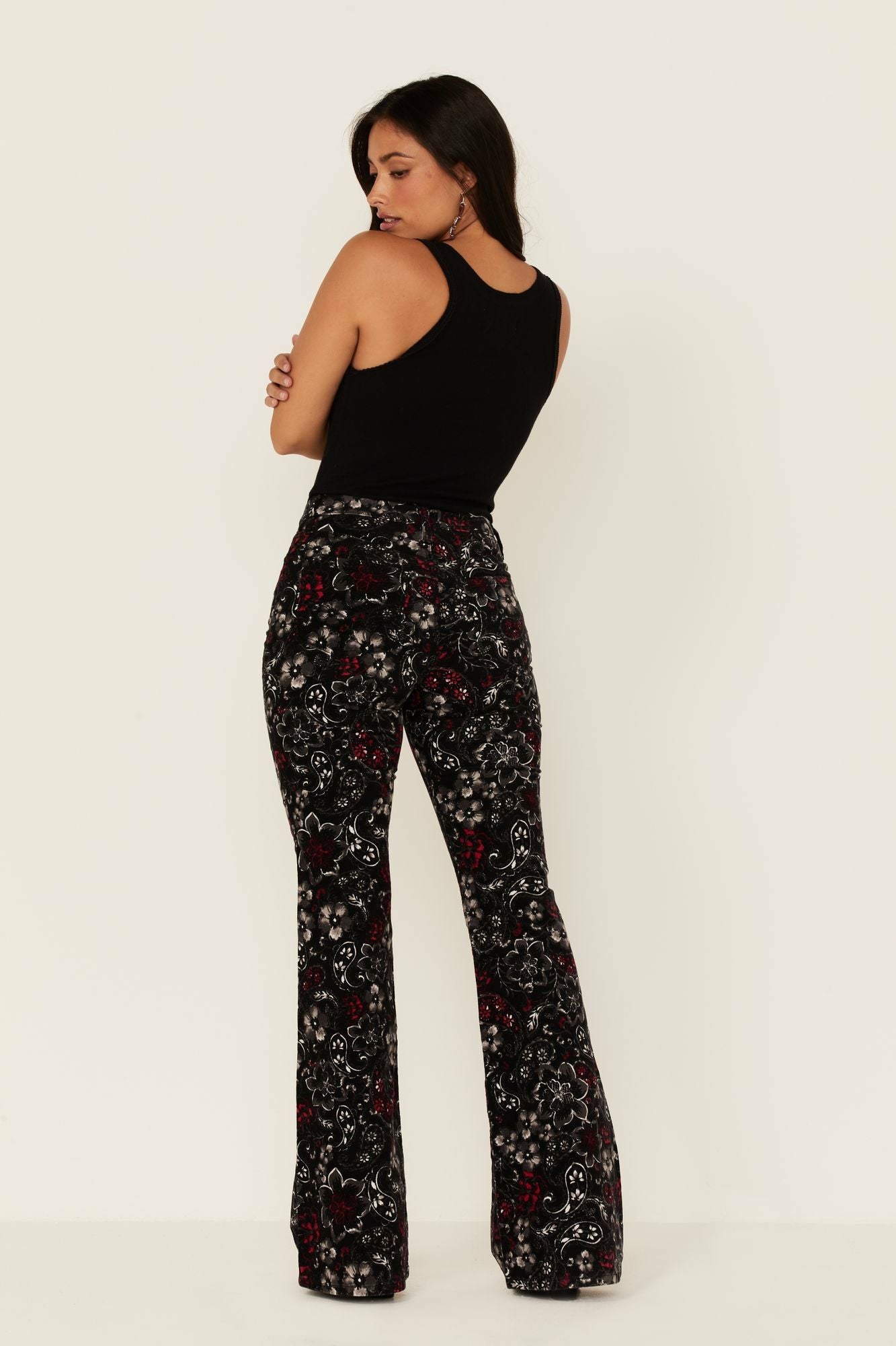 Idyllwind Women | Black Floral Print High Rise Flare Cords