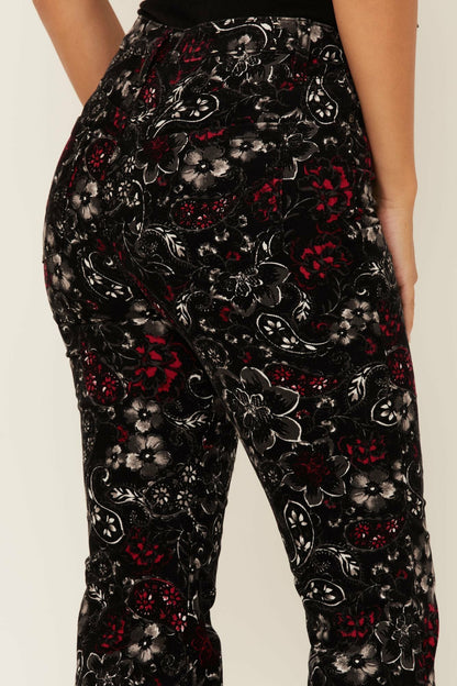 Idyllwind Women | Black Floral Print High Rise Flare Cords