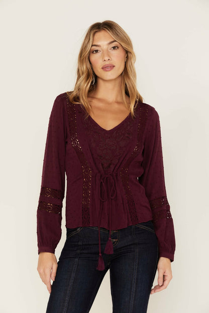 Idyllwind Women | Romance Floral Embroidered Swiss Dot Blouse