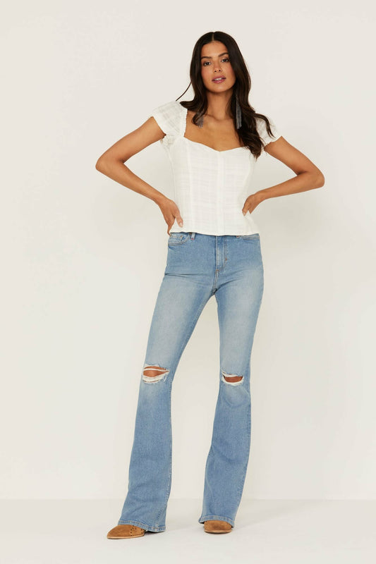 Idyllwind Women | High Risin' Roadtrip Wash Stretch Distressed Knee Flare Jeans