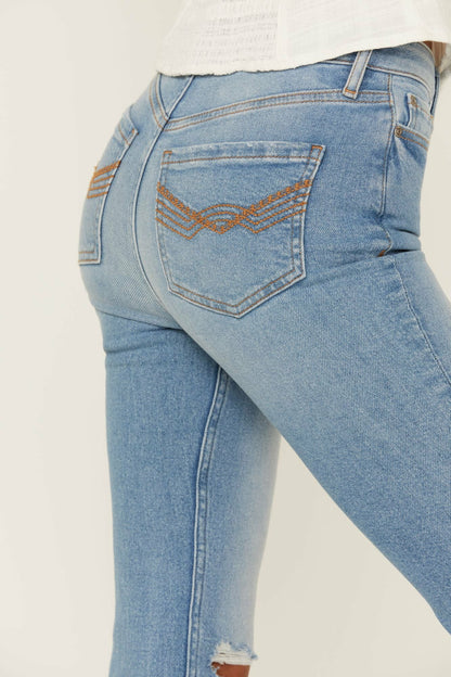 Idyllwind Women | High Risin' Roadtrip Wash Stretch Distressed Knee Flare Jeans