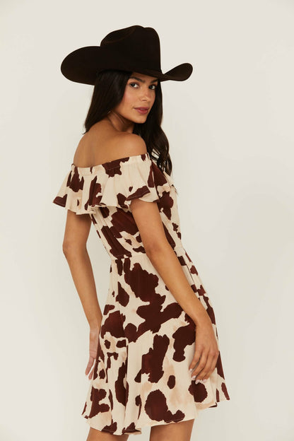 Idyllwind Women | Made For This Off-Shoulder Cow Print Dress