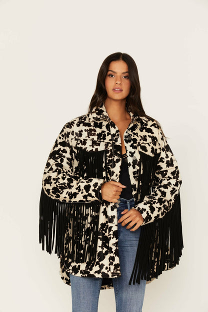 Idyllwind Women | Hair-On Cow Hide Fringe Shacket Jacket