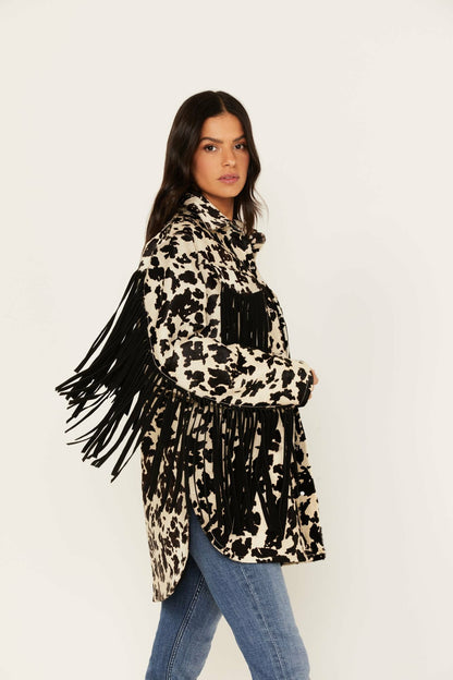 Idyllwind Women | Hair-On Cow Hide Fringe Shacket Jacket