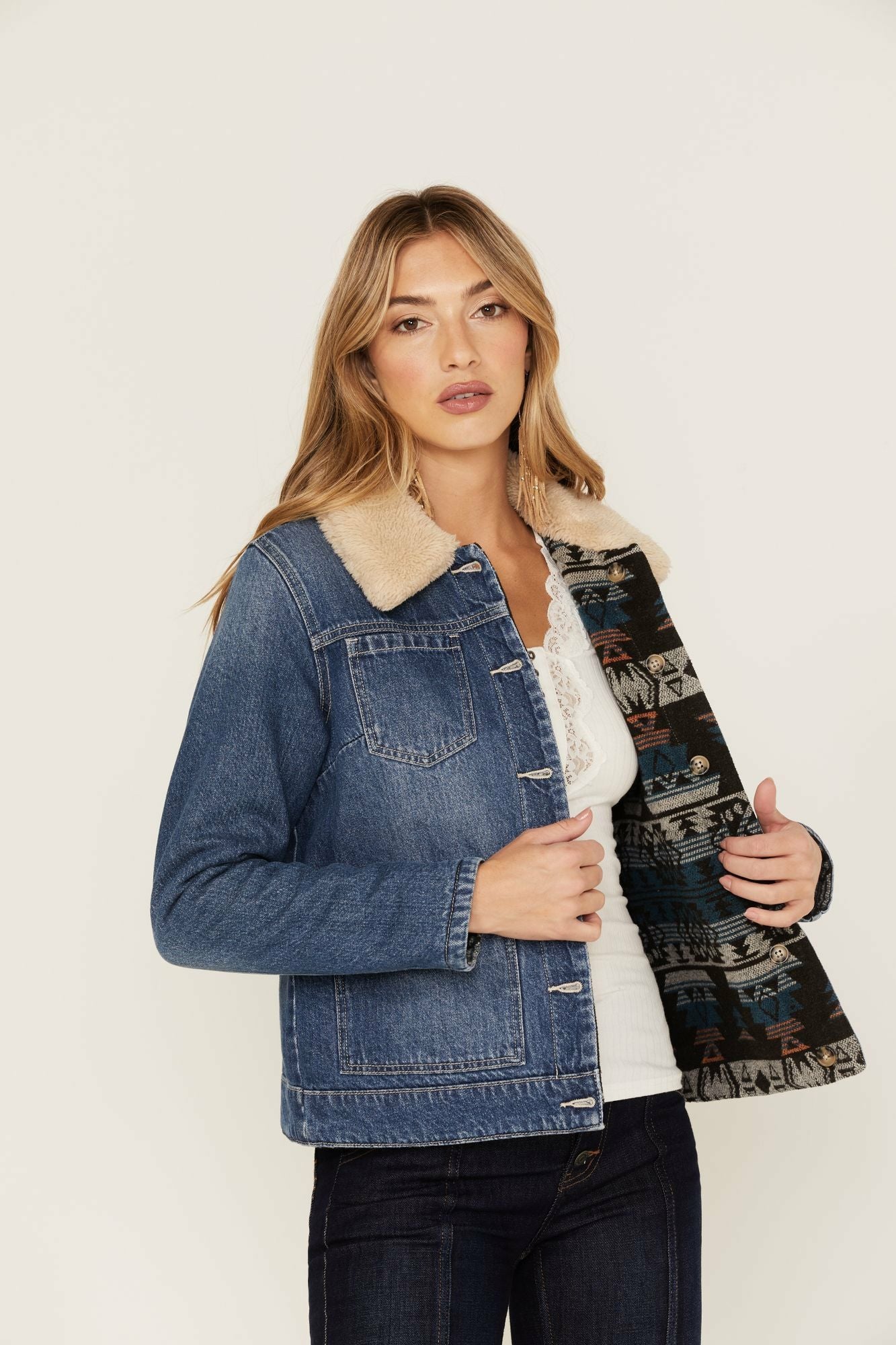 Idyllwind Women | Medium Wash Reversible Sherpa Blanket Denim Jacket