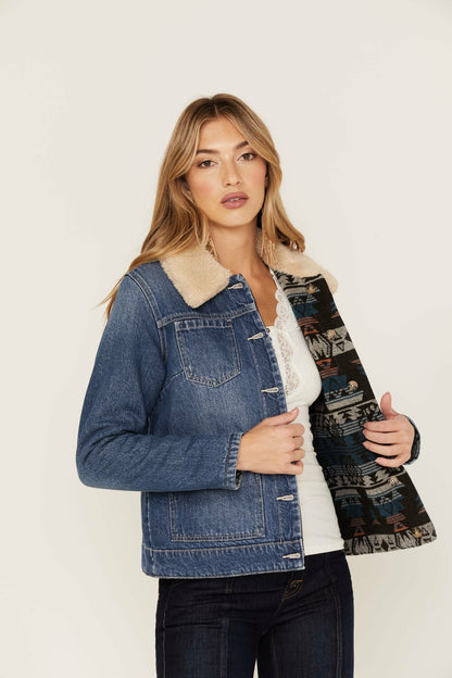 Idyllwind Women | Medium Wash Reversible Sherpa Blanket Denim Jacket
