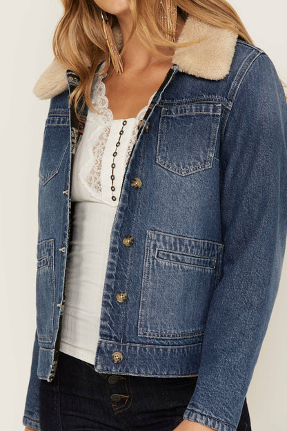 Idyllwind Women | Medium Wash Reversible Sherpa Blanket Denim Jacket