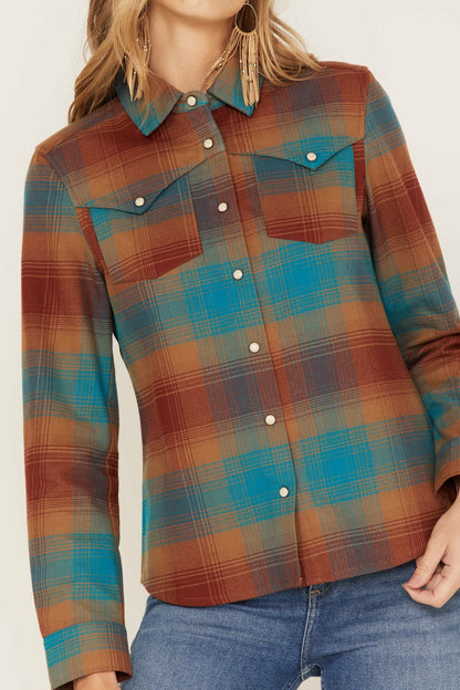 Idyllwind Women | Ombre Plaid Print Long Sleeve Snap Western Top