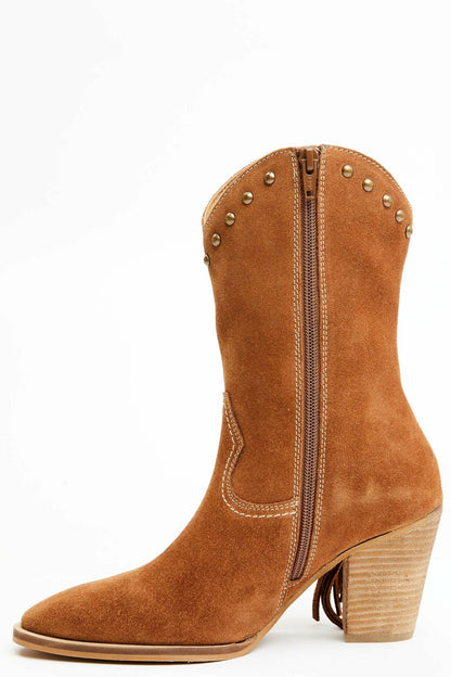 Idyllwind Women | Sidewinder Studded Fringe Suede Fashion Booties - Round Toe