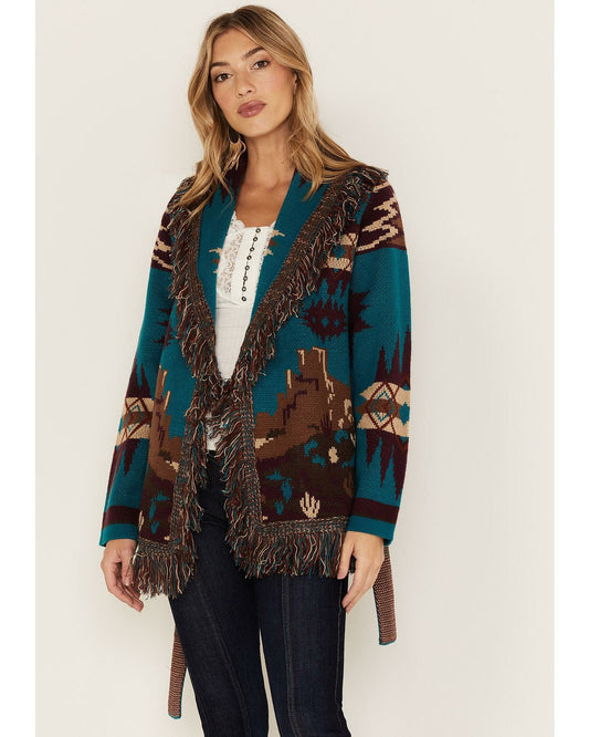 Idyllwind Women | River Run Southwestern Print Belted Cardigan Sweater