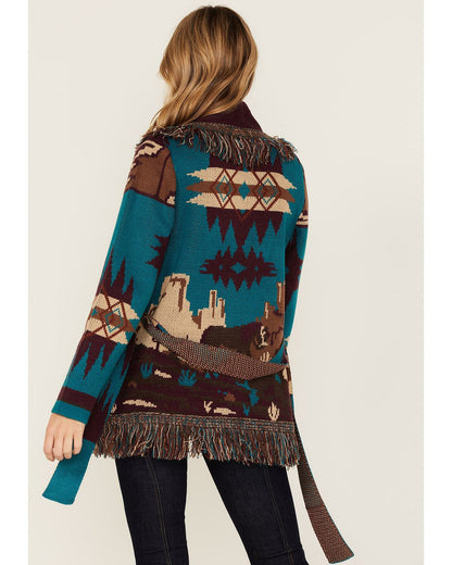 Idyllwind Women | River Run Southwestern Print Belted Cardigan Sweater