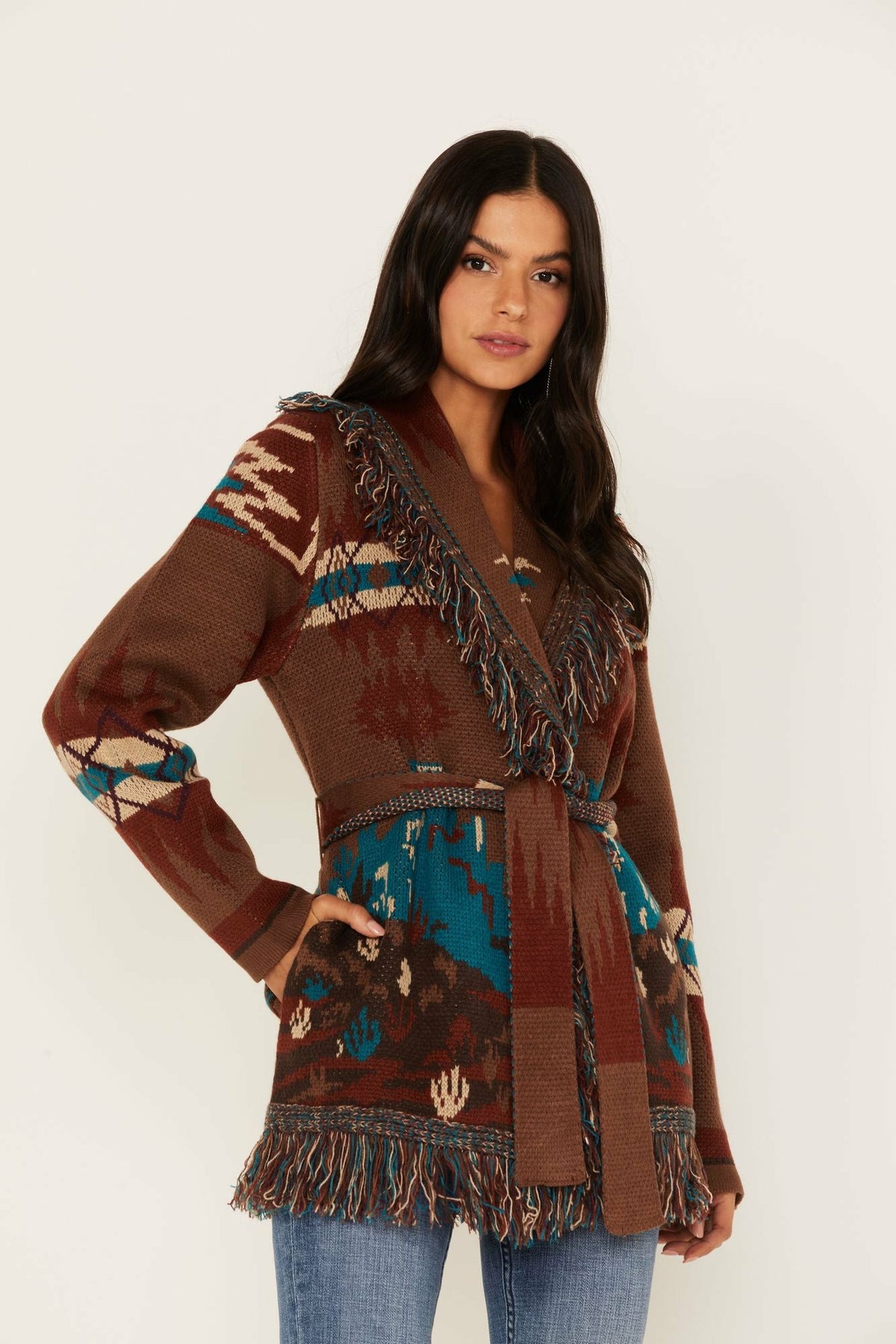 Idyllwind Women | River Run Southwestern Print Belted Cardigan Sweater