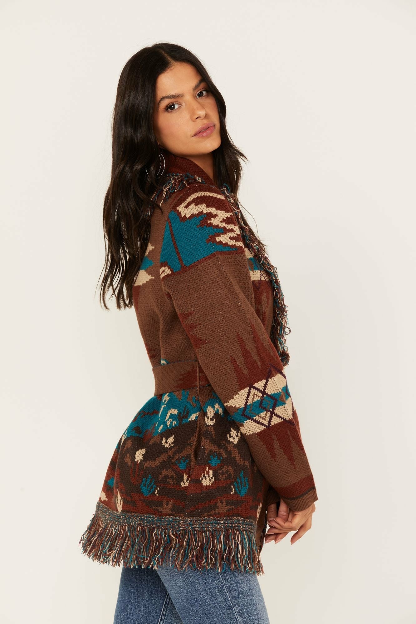 Idyllwind Women | River Run Southwestern Print Belted Cardigan Sweater