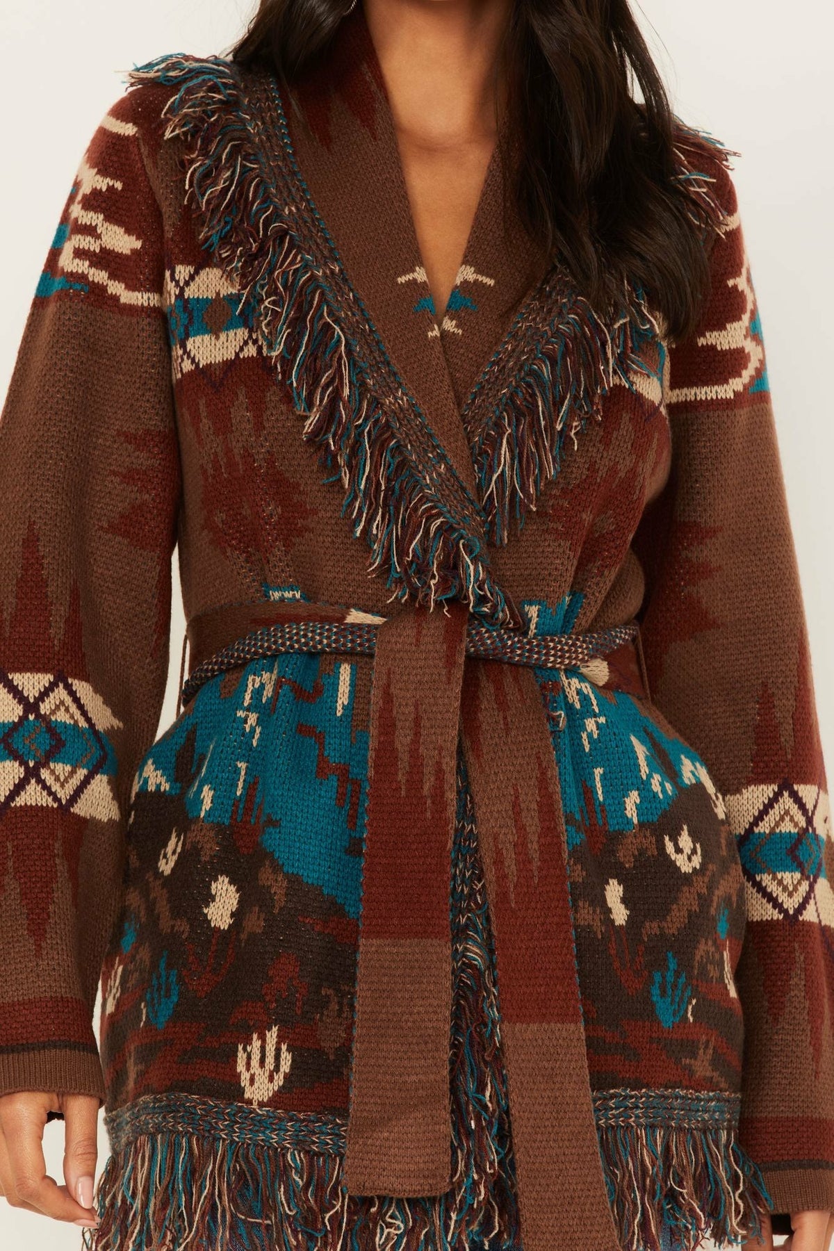 Idyllwind Women | River Run Southwestern Print Belted Cardigan Sweater