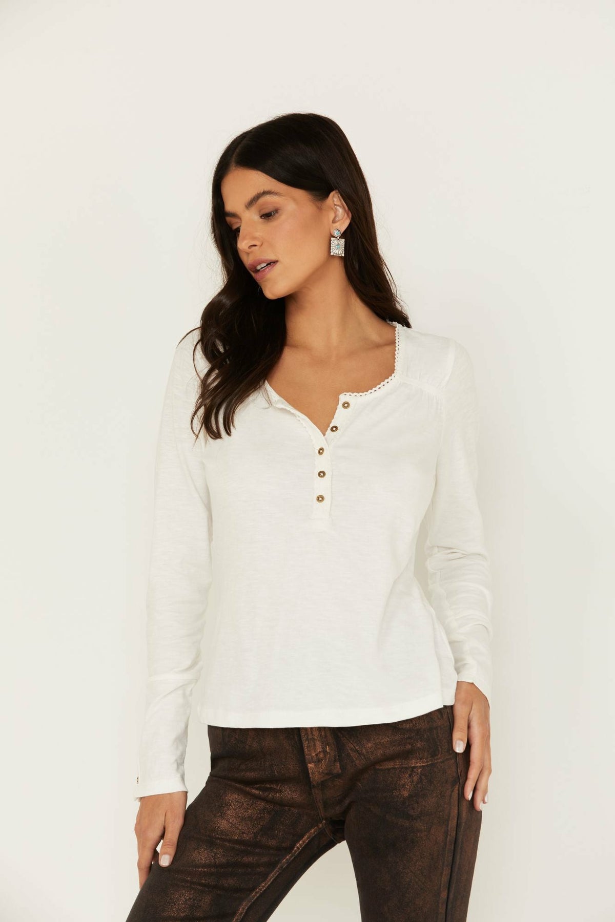 Idyllwind Women | Velvet Trim Henley Top