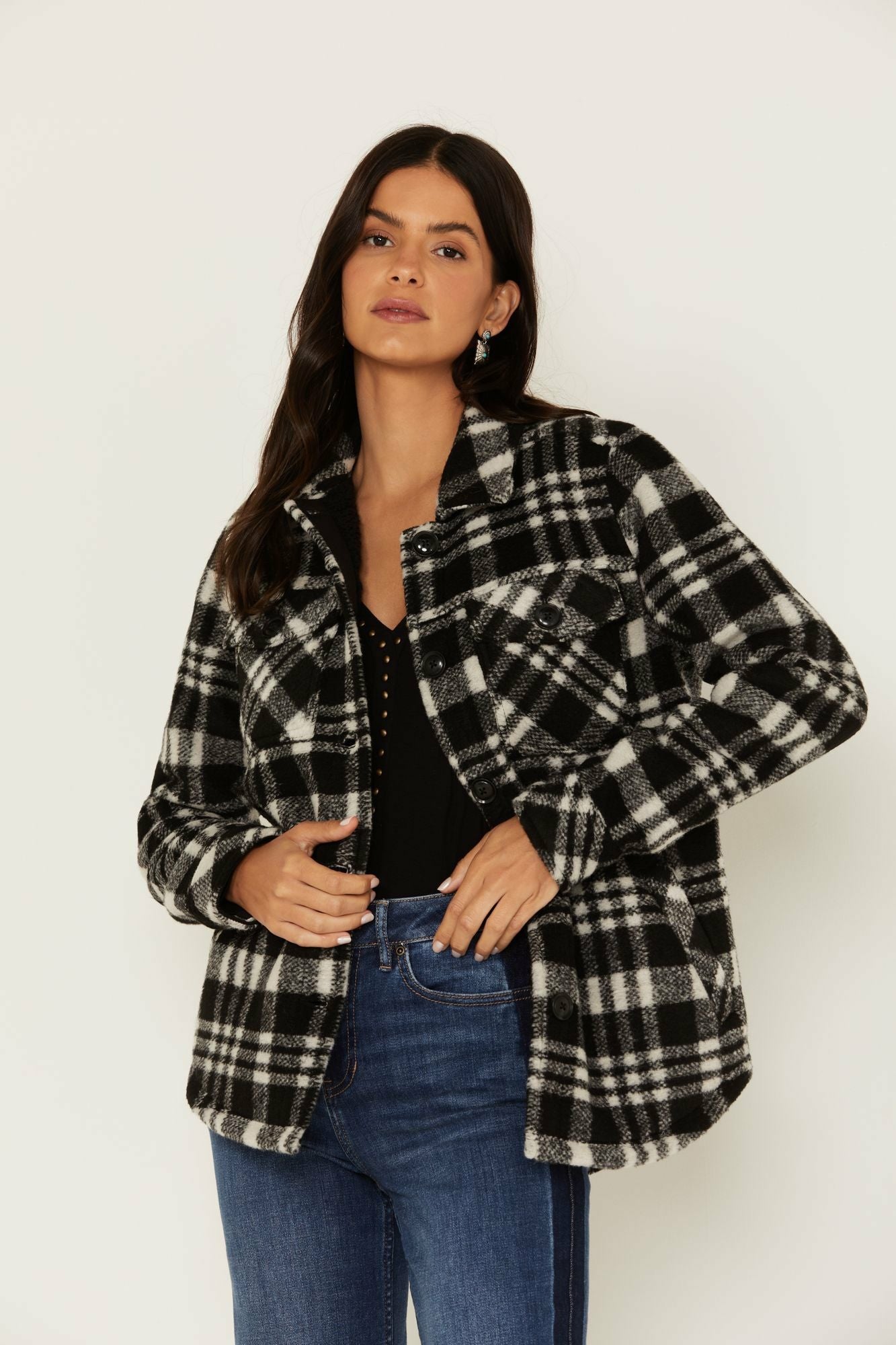 Idyllwind Women | Viola Plaid Print Fleece Lined Shacket Jacket