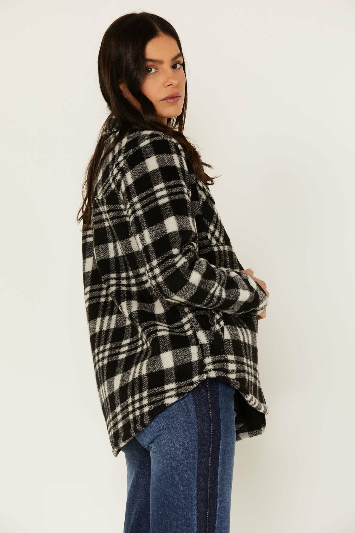 Idyllwind Women | Viola Plaid Print Fleece Lined Shacket Jacket