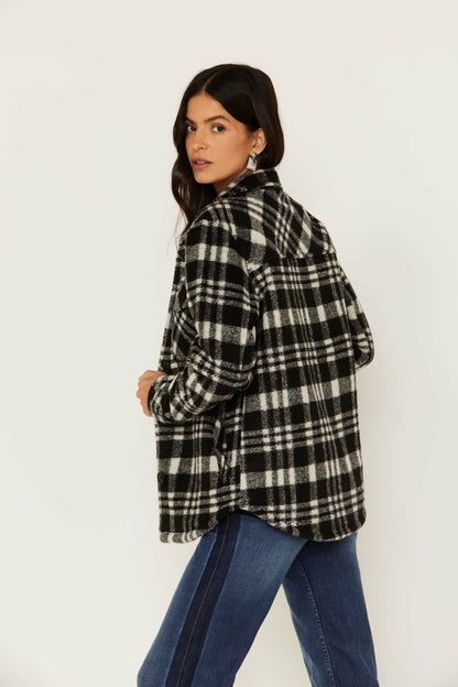 Idyllwind Women | Viola Plaid Print Fleece Lined Shacket Jacket