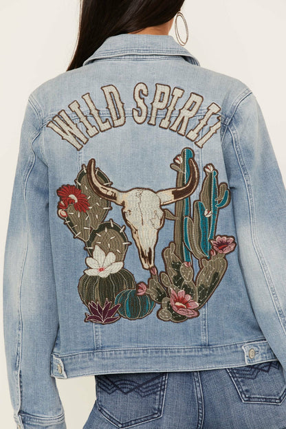 Idyllwind Women | Wild Spirit Light Wash Embroidered Denim Jacket
