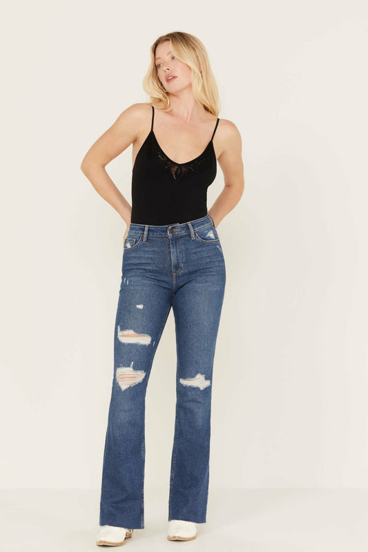 Idyllwind Women | Navaho Dark Wash High Risin' Distressed Bootcut Jeans