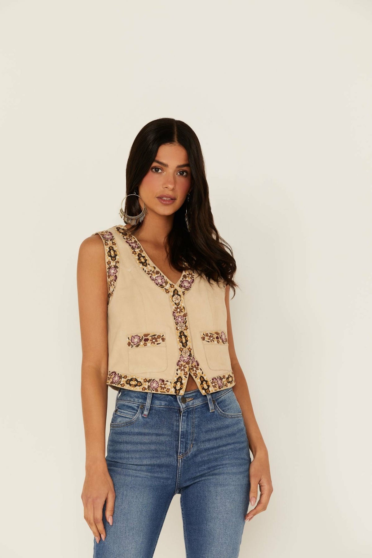 Idyllwind Women | Embroidered Floral Suede Vest