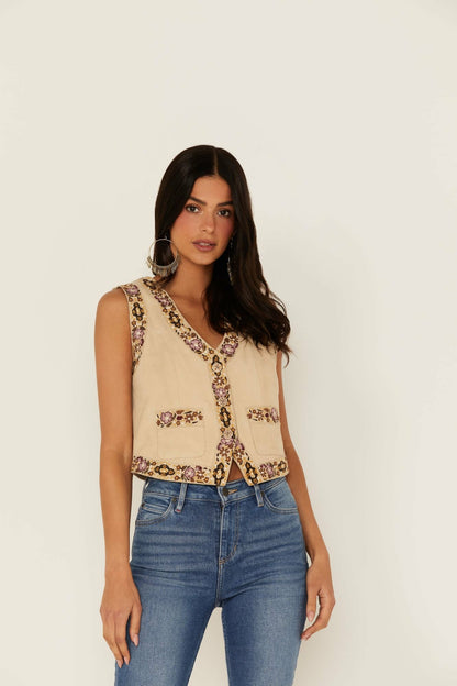 Idyllwind Women | Embroidered Floral Suede Vest