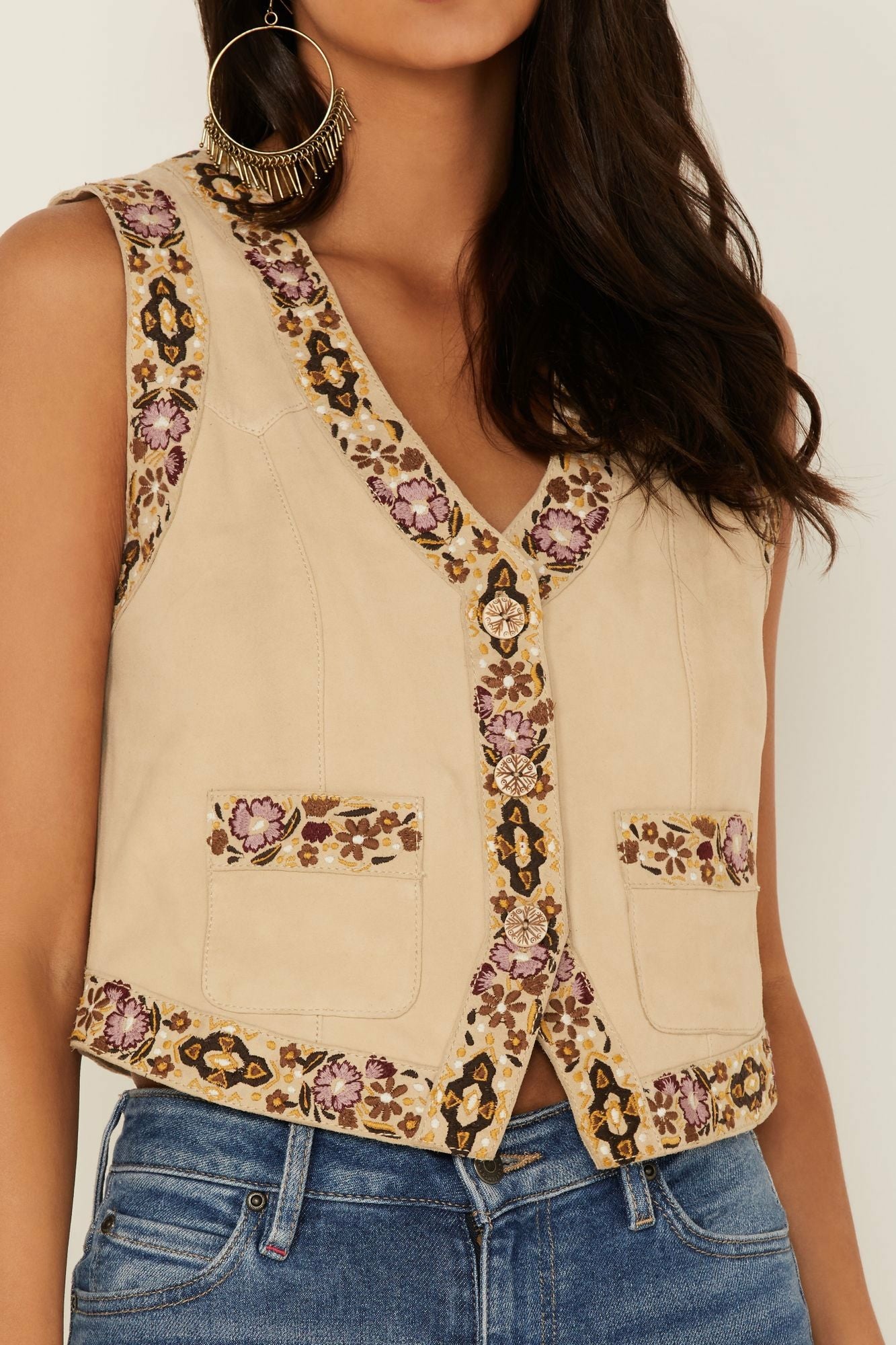 Idyllwind Women | Embroidered Floral Suede Vest