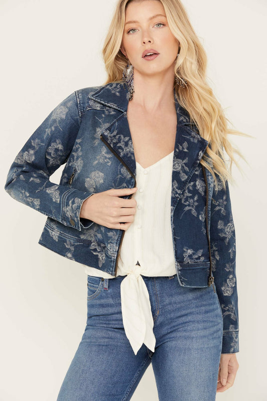 Idyllwind Women | Floral Drive Print Denim Moto Jacket