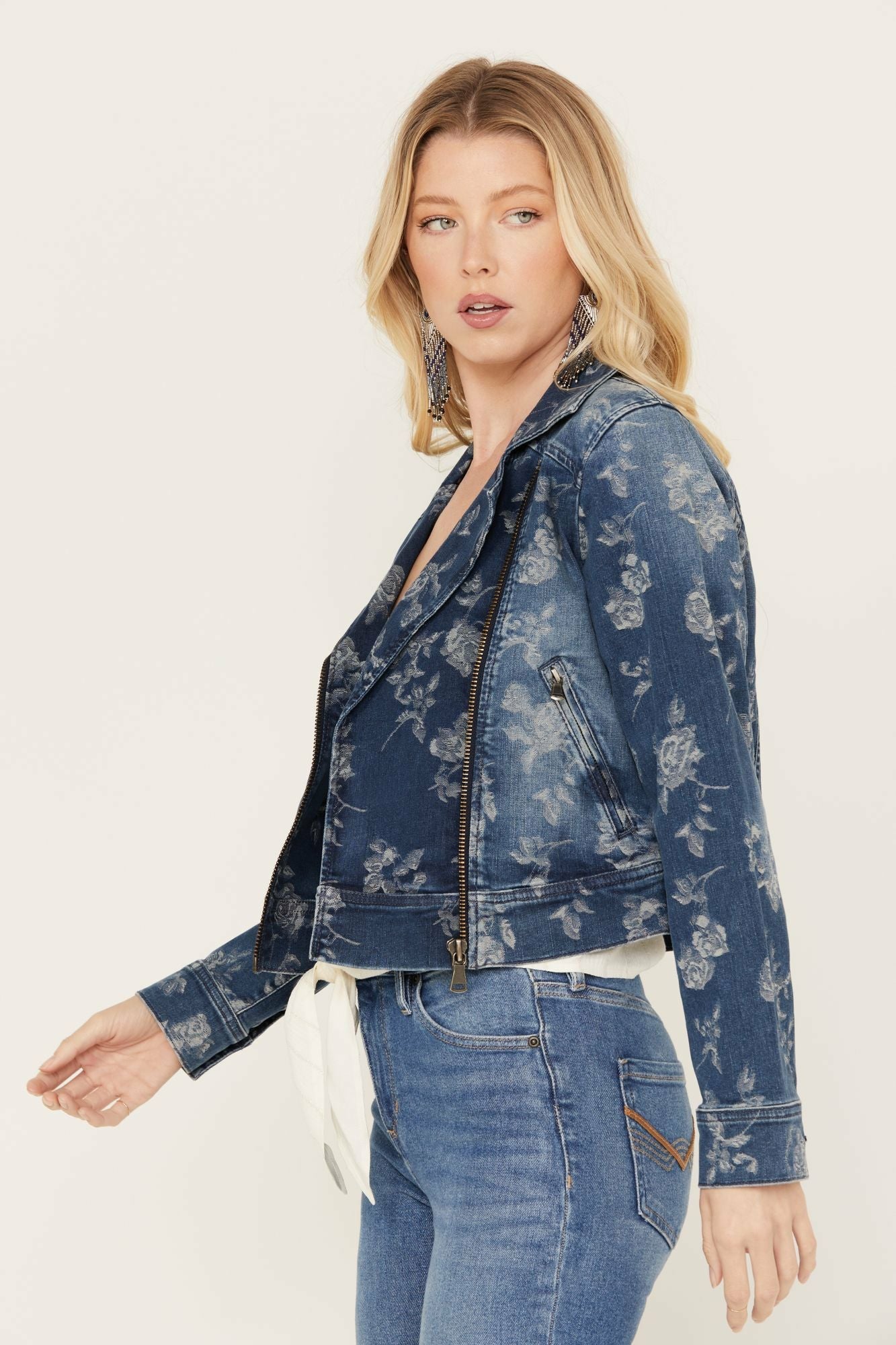 Idyllwind Women | Floral Drive Print Denim Moto Jacket