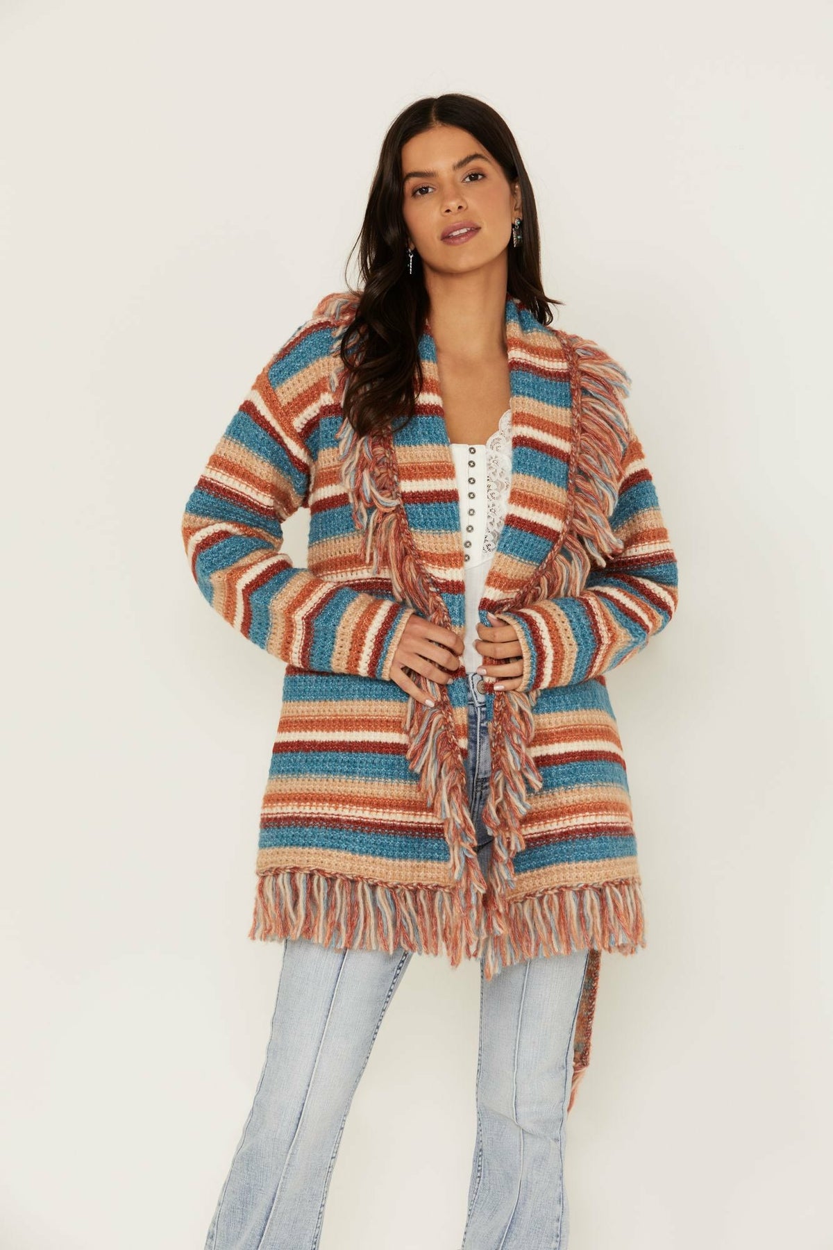 Idyllwind Women | Abilene Striped Fringe Cardigan Sweater
