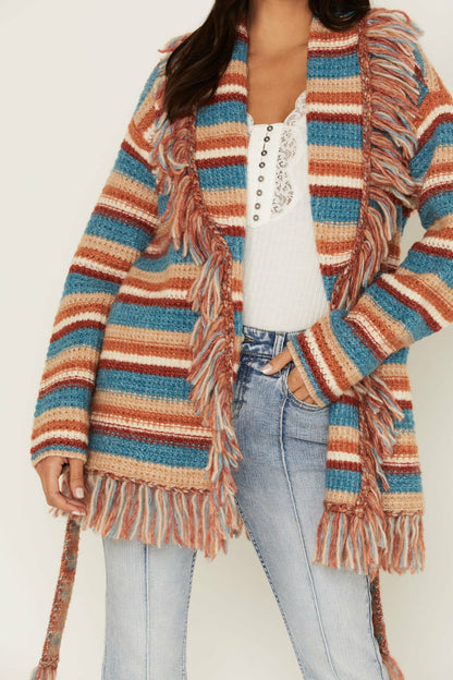 Idyllwind Women | Abilene Striped Fringe Cardigan Sweater