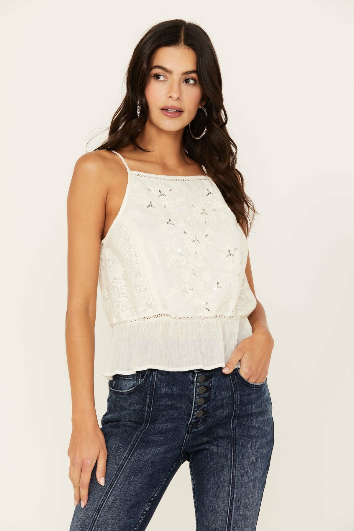 Idyllwind Women | Magda Embroidered Peplum Tank