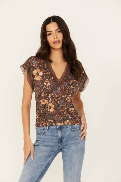 Idyllwind Women | Poppy Floral Lace Trim Jersey Top
