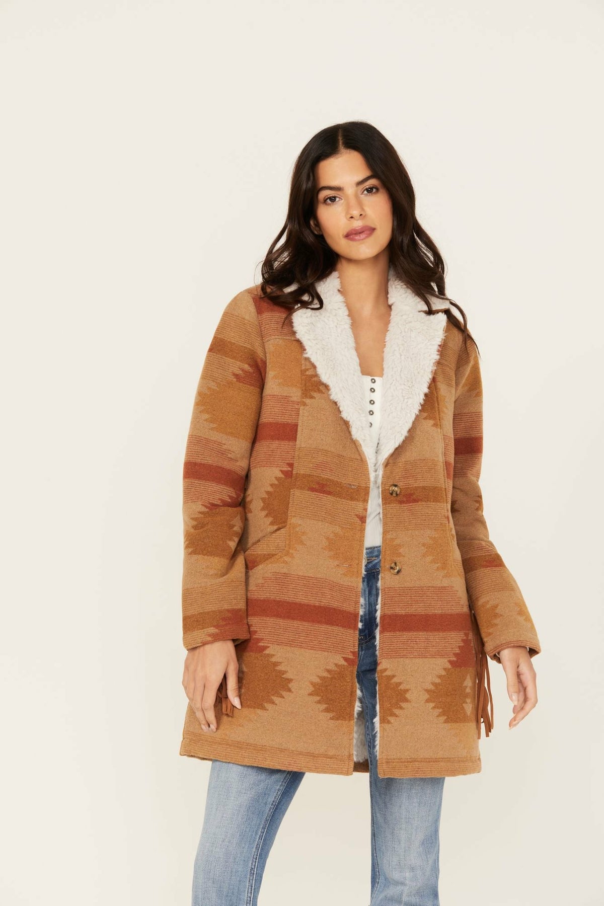 Idyllwind Women | Nettie Sherpa Collar Tonal Blanket Coat