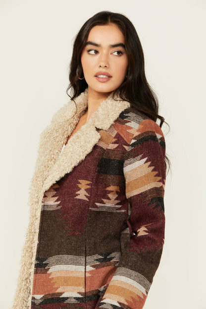 Idyllwind Women | Lynn Southwestern Print Faux Fur Collar Shacket