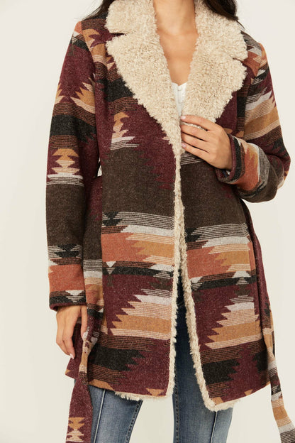 Idyllwind Women | Lynn Southwestern Print Faux Fur Collar Shacket