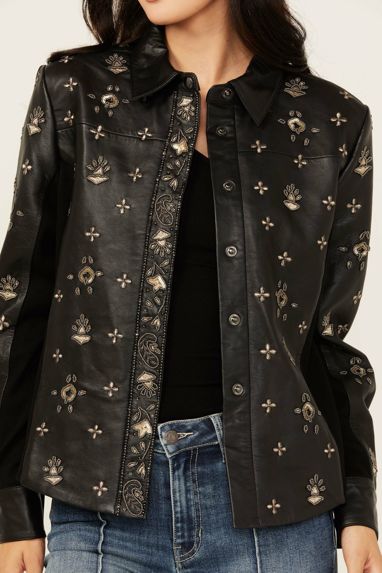 Idyllwind Women | Siers Embellished Leather Button-Down Shirt