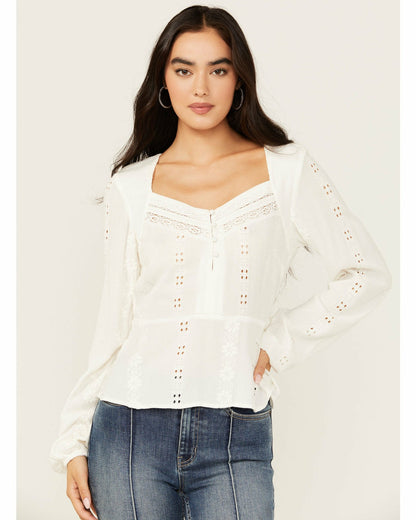 Idyllwind Women | Teel Eyelet Keyhole Blouse